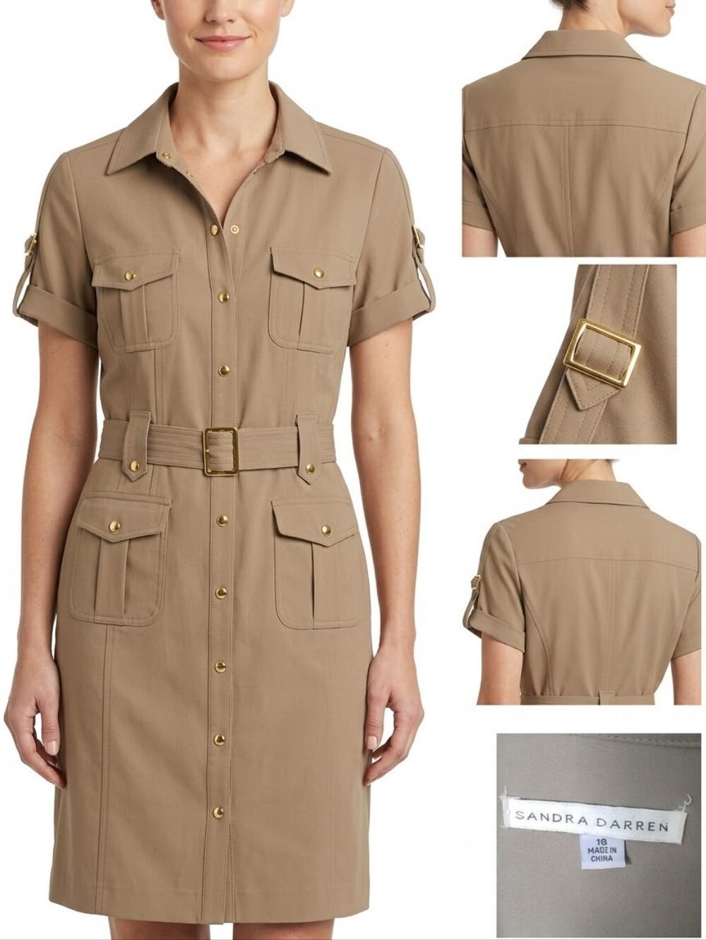 Sandea DARREN Linen Safari Shirtdress Midi Dress in Brown
